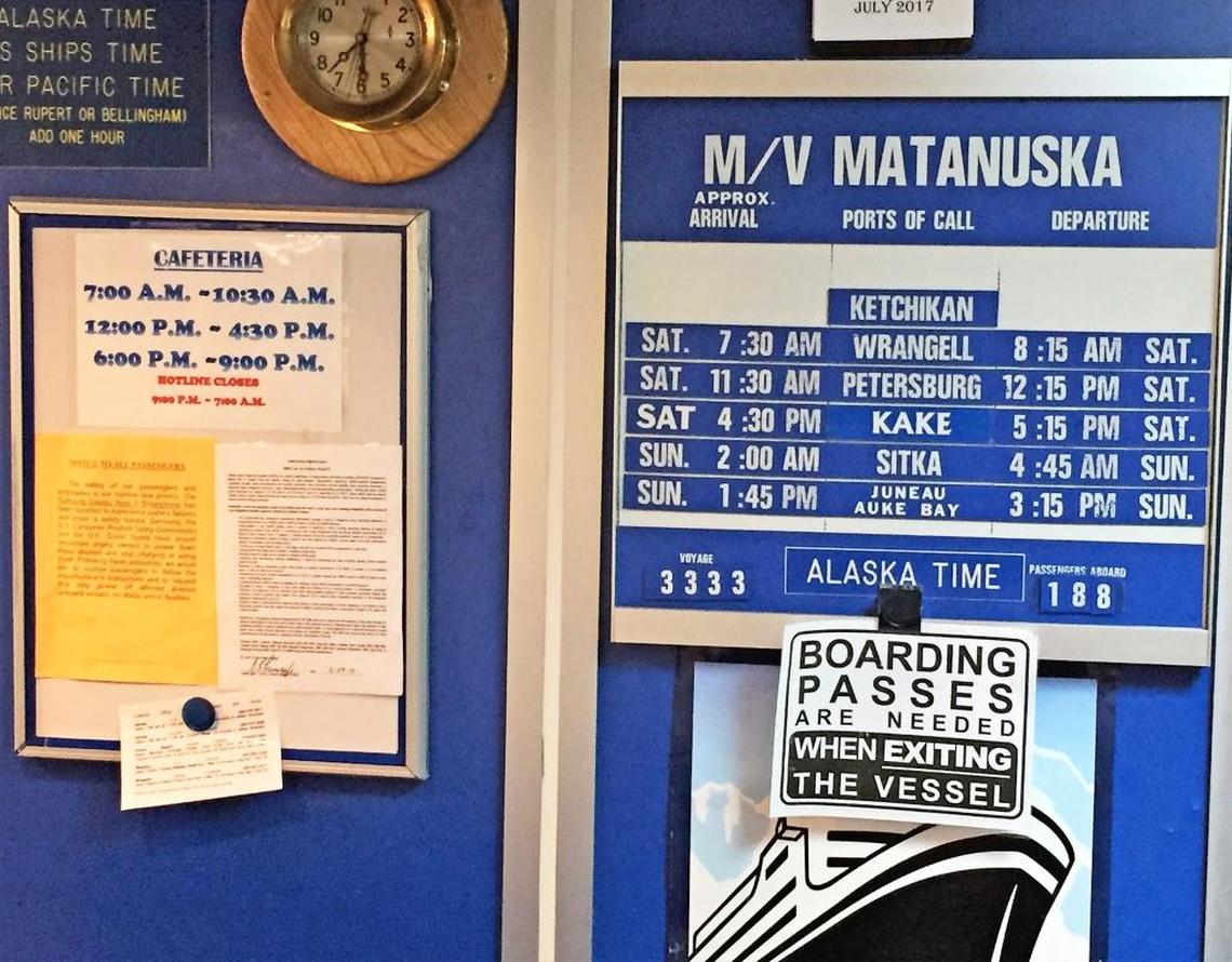 Checking in for the ferry Matanuska for a 6-hour ride from Ketchikan to Wrangell, Alaska