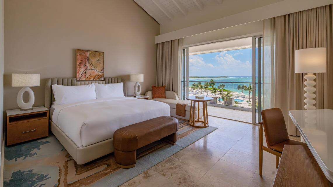 Guestrooms at Salterra balance natural textures with serene sea views, blending luxury and local inspiration.