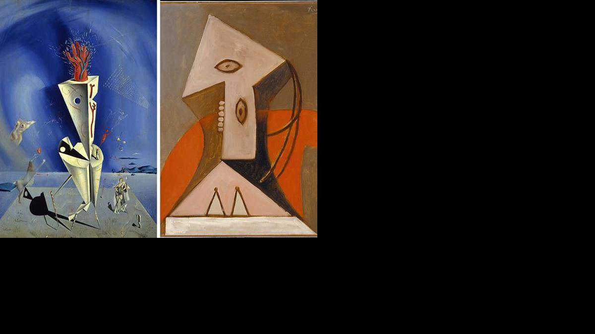 Dalí’s ‘Apparatus and Hand,’ 1927, left, and Picasso’s ‘femme dans un fauteuil rouge,’ 1929.