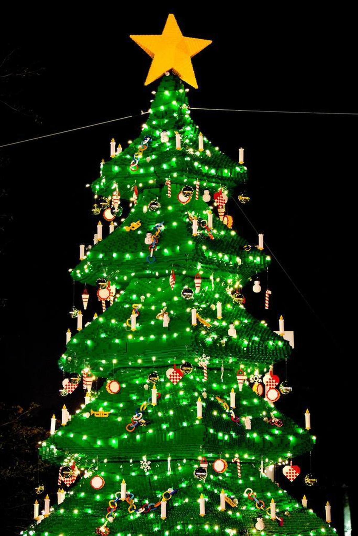 A giant Christmas tree made of Lego bricks is part of Legoland’s Christmas Bricktacular celebration.