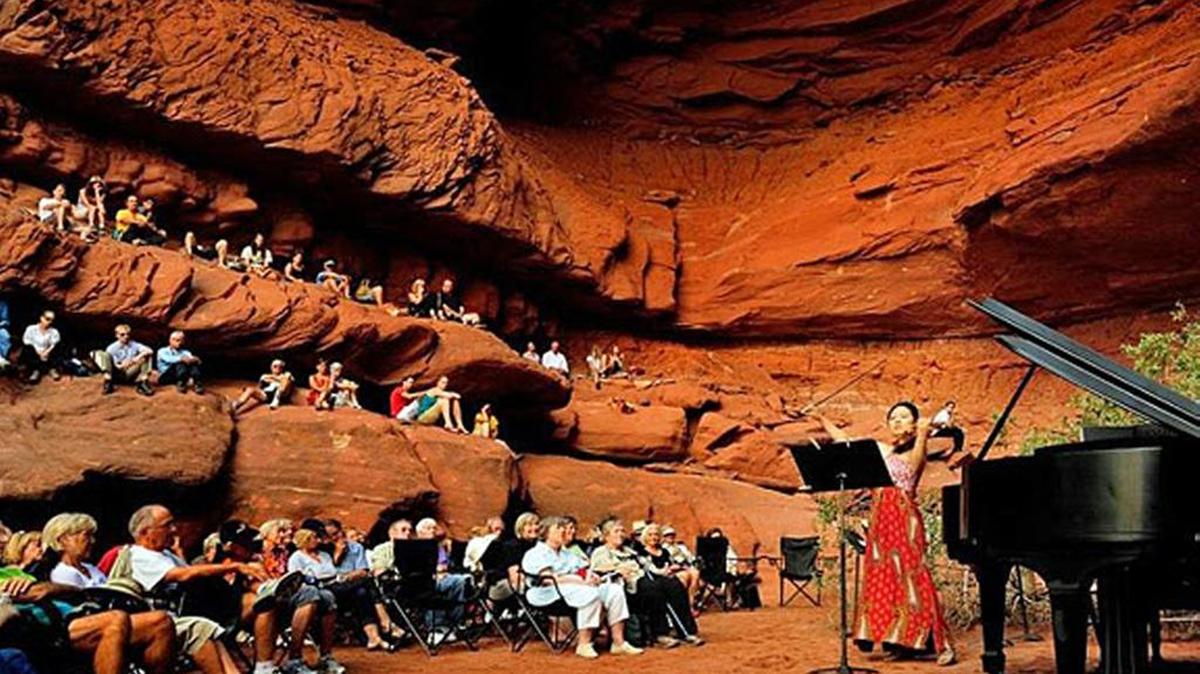 
Some concerts at the Moab Music Festival are staged inside a wilderness grotto on the Colorado River. 
