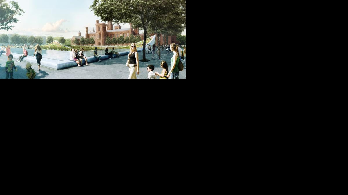 
This artist rendering shows the proposed entrance to the National Museum of African Art in front of the Smithsonian Castle in Washington. 
