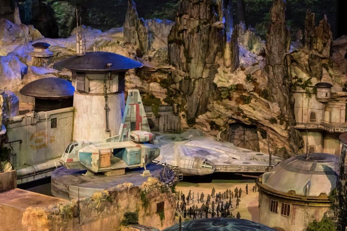 Plenty of warships and other aircraft, including the Millennium Falcon, will be part of the landscape in the new Star Wars lands under construction at Disney’s Hollywood Studios in Orlando and Disneyland in California.