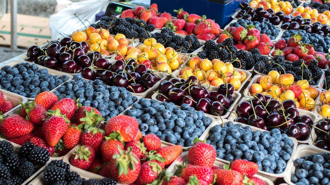 Local Grown Organic Fresh Berries and Cherries at Farmers Market