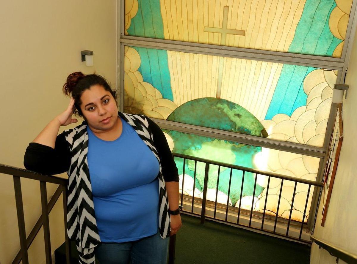 Jocelyn Altamirano, a single mother who was homeless and sleeping on the streets near Marlins Park before she went to the Miami Rescue Mission. She's found a job and is searching for low-income housing.
