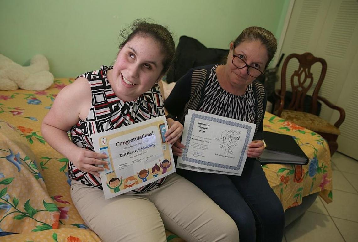 Katherine Sanchez and her mother, Katia Triana, are hoping to get a laptop for Katherine to study braille in English.