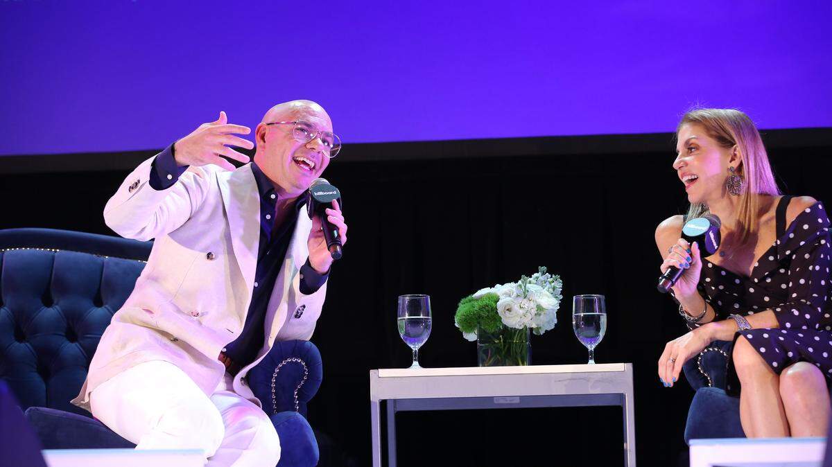 Pitbull and Leila Cobo at the Latin Billboard Conference 2018, The Venetian Hotel, Las Vegas.