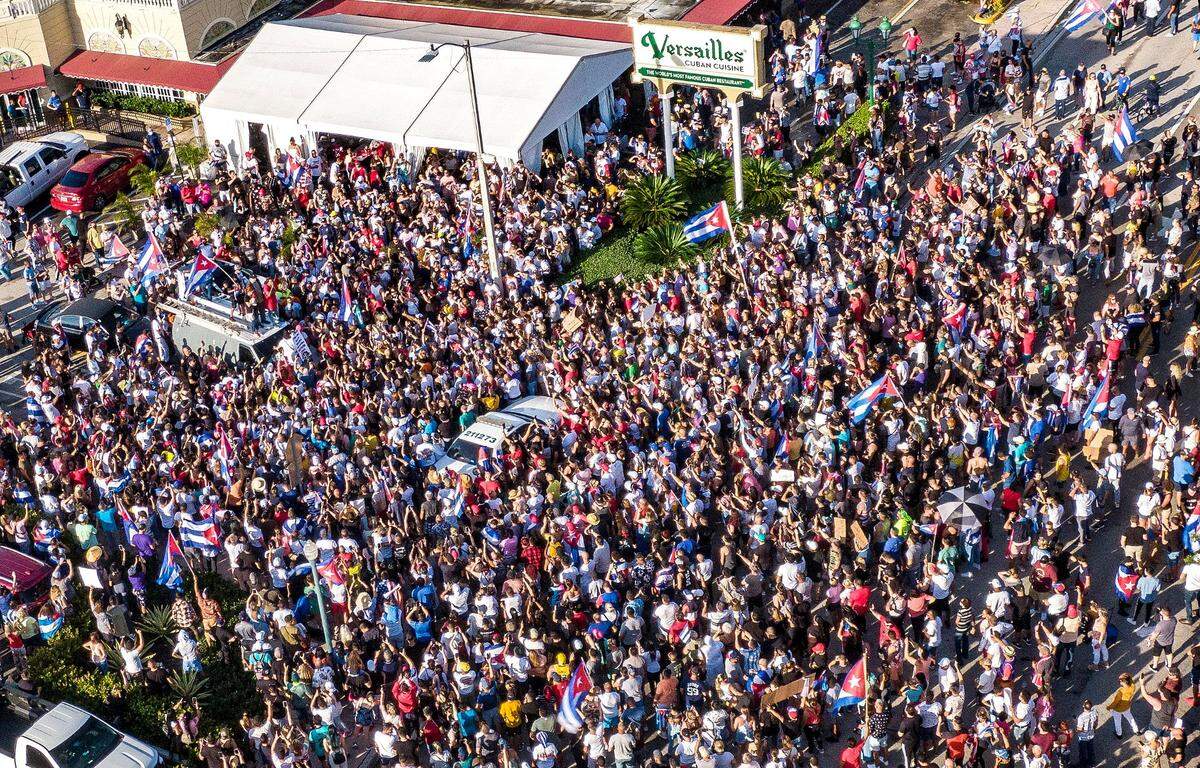 A sea of Cuban exiles gathered at Versailles on Sunday, July 11, to support anti-government protests on the island.