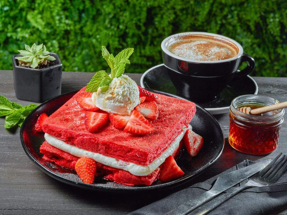 Red velvet pancakes at Honey Uninhibited, a new restaurant close to Brickell.