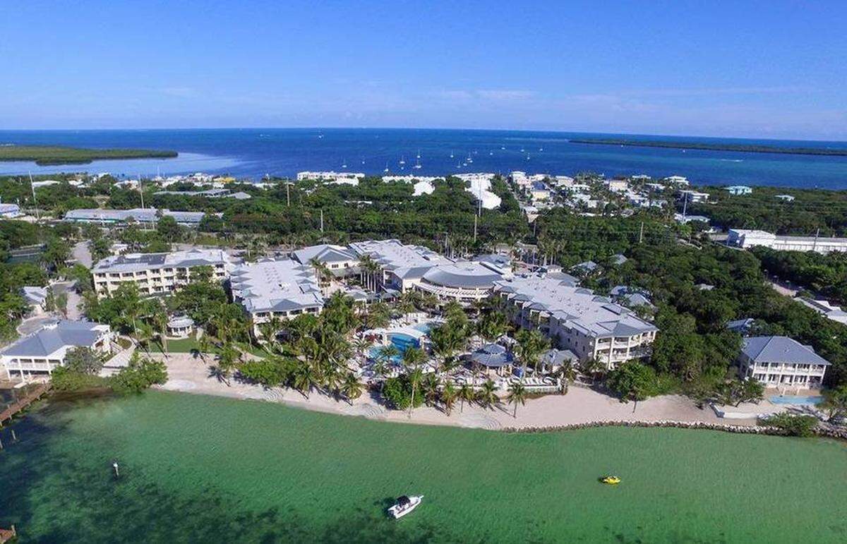 An aerial shot of Playa Largo’s 15 acre property on the Florida Bay