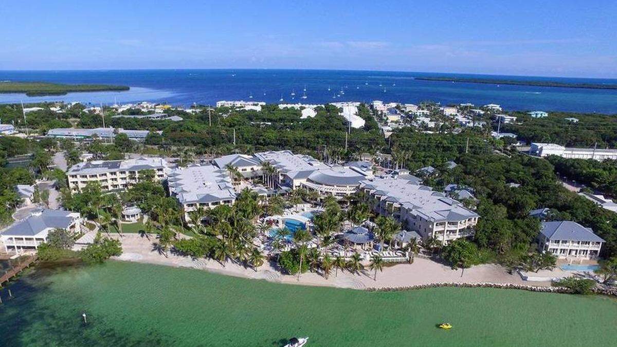 An aerial shot of Playa Largo’s 15 acre property on the Florida Bay