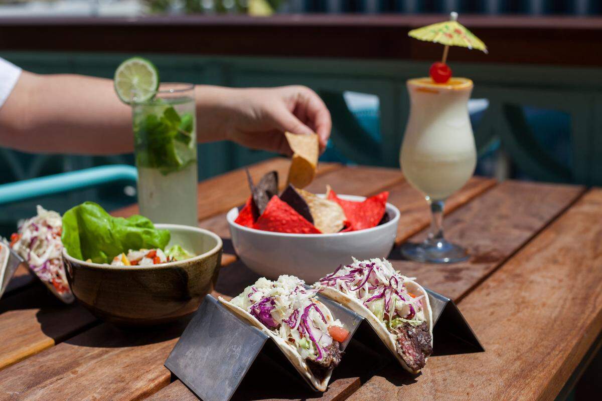 Tacos and chips at Agaveros Cantina.