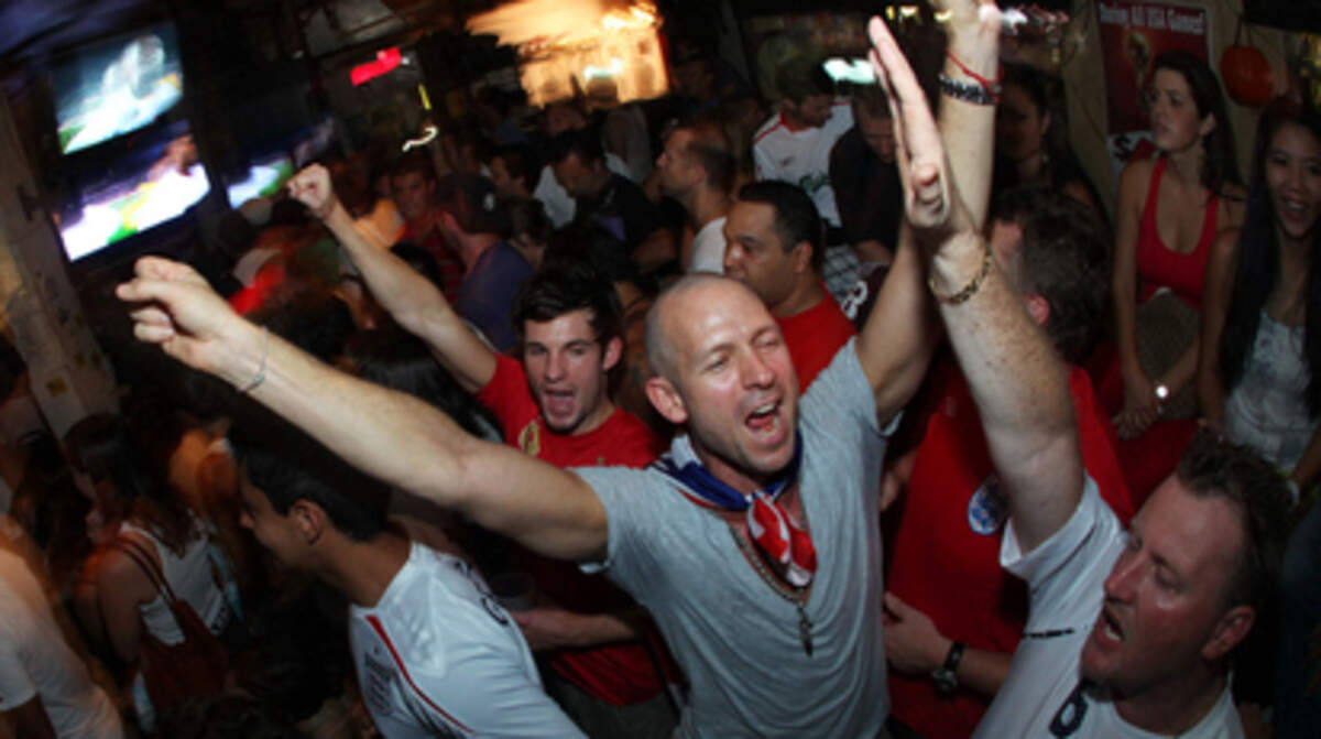 The scene from the USA vs England World Cup soccer match at British pub Churchill's in Miami. Photo: Tomas Loewy