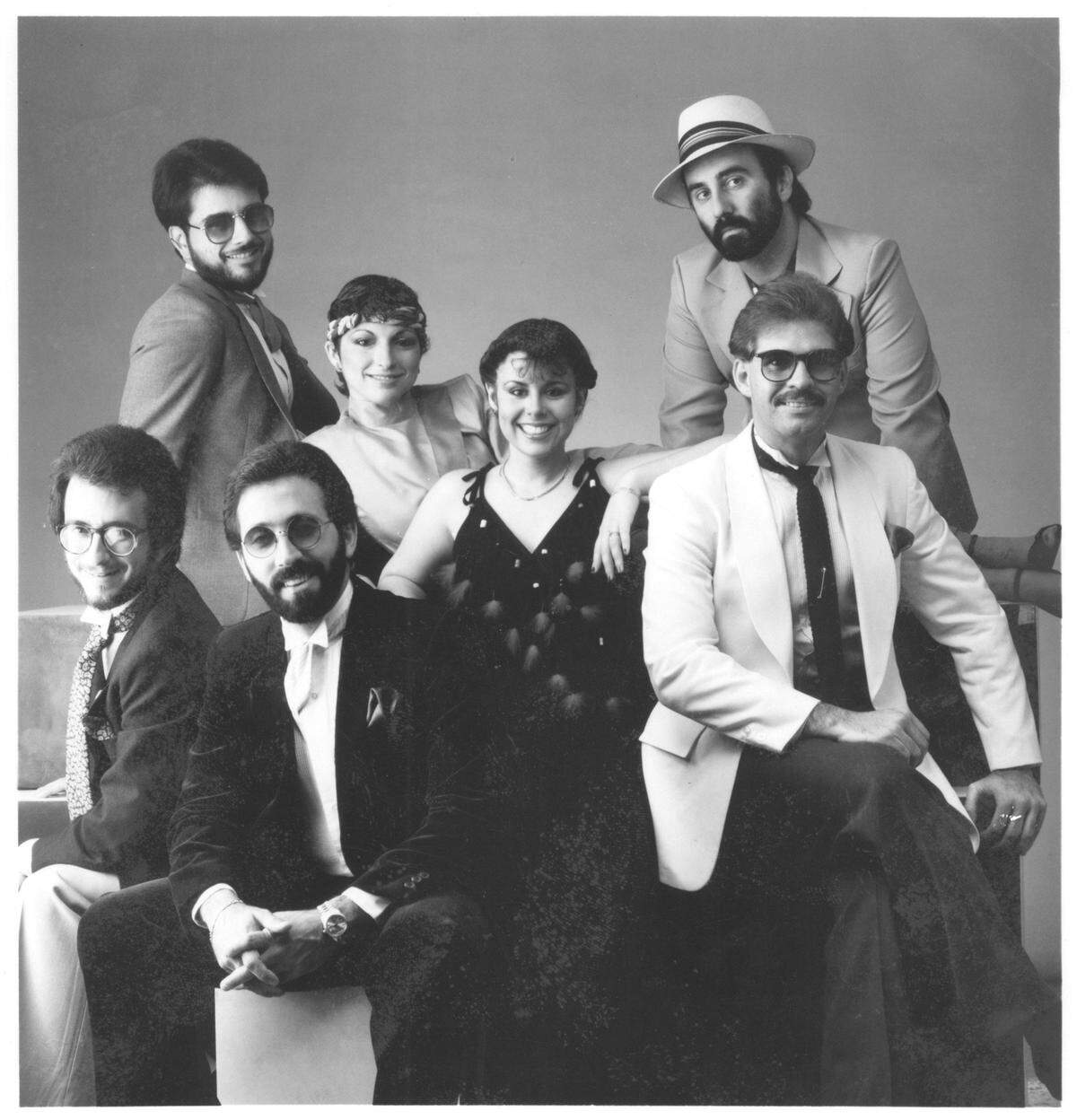 Miami Sound Machine in the late 1970s:: Raul Marciano, Marcos Avila (Cristina Saralegui's husband), Emilio Estefan, Gloria Estefan, Mercy, Gustavo Lezcart  and Kiki Garcia