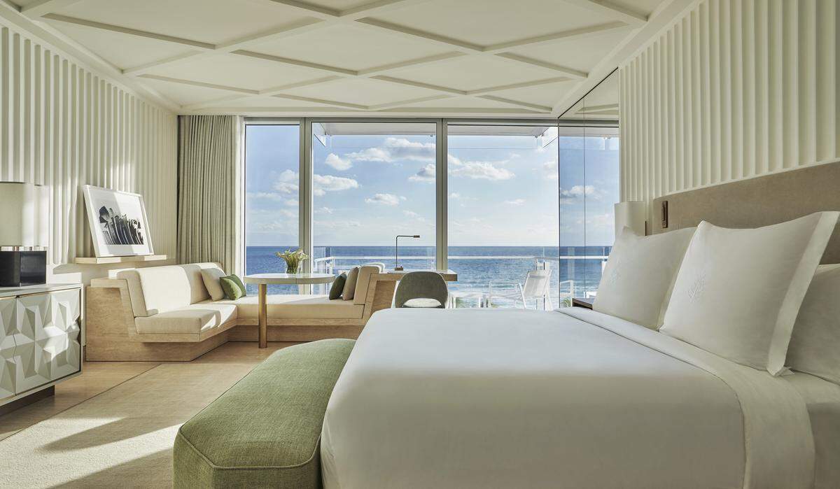 Inside a luxurious guest room at the Four Seasons designed by Joseph Dirand.