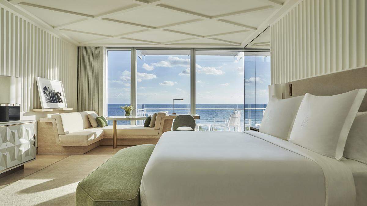 Inside a luxurious guest room at the Four Seasons designed by Joseph Dirand.