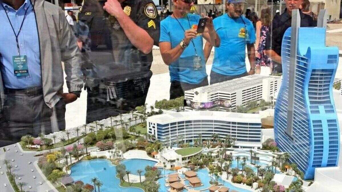 A model of the new guitar-shaped hotel on display at an event to preview the new hotel at the Seminole Hard Rock Hotel & Casino in Hollywood, Florida, on Oct. 25.