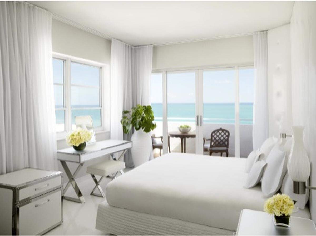 The white-washed penthouse suite at Delano.