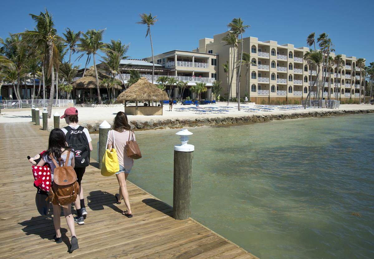 Guests at Cheeca Lodge Resort &amp; Spa walk on a new 525-foot-long pier.