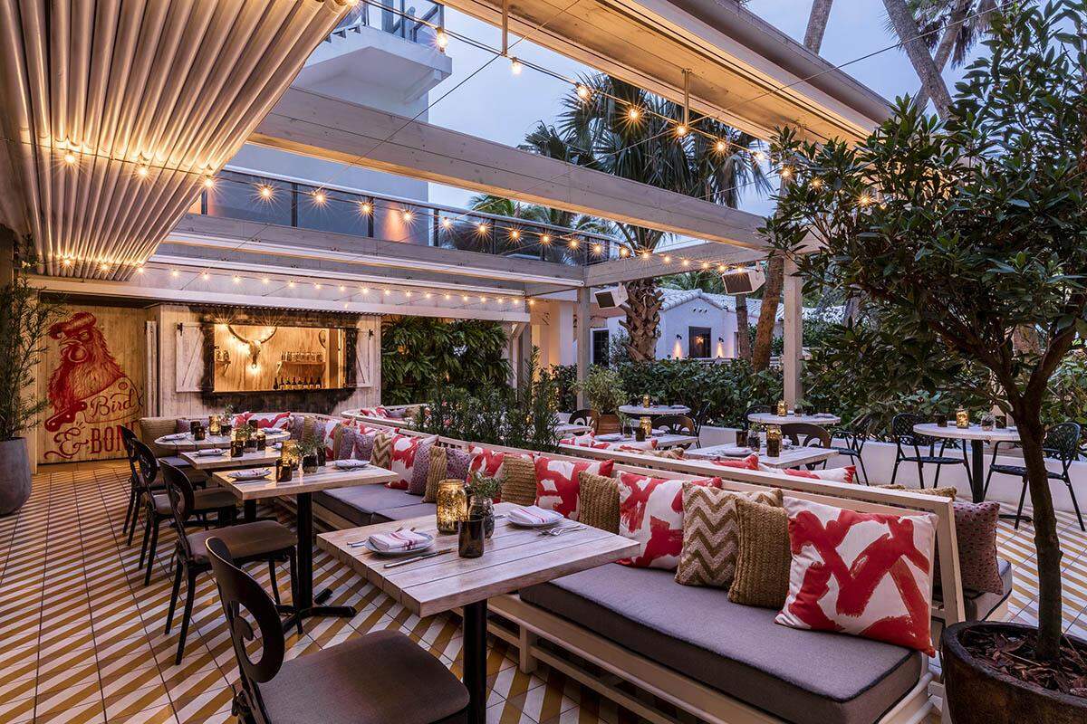The outdoor dining room of Bird &amp; Bone, new at The Confidante hotel.