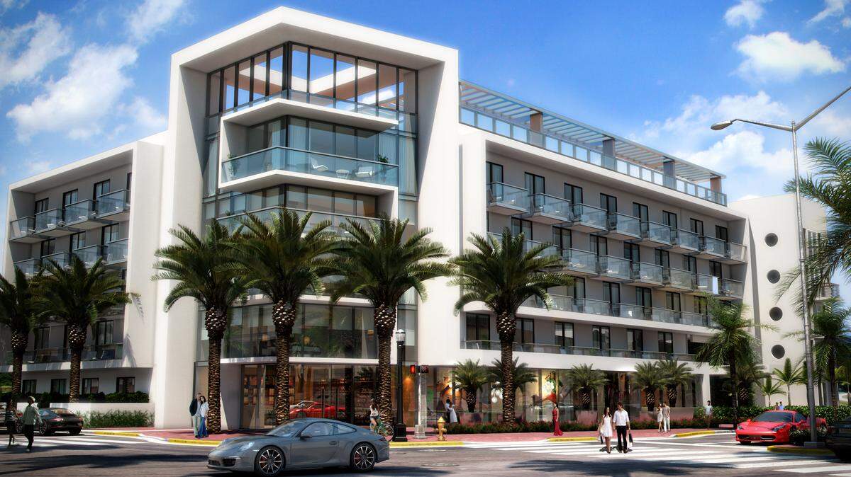 The new modern facade of Kimpton Angler's hotel on Washington Avenue.