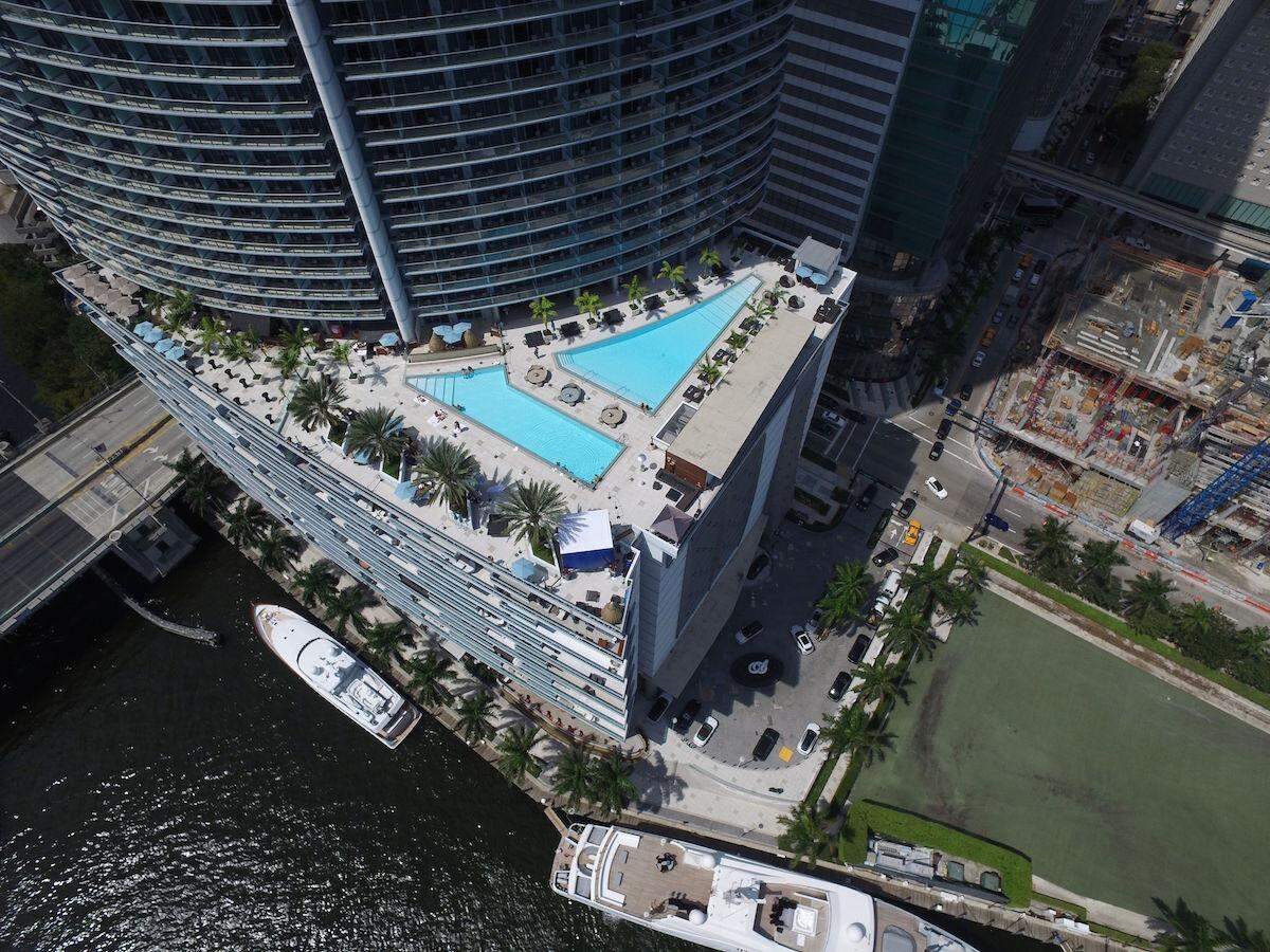 A bird's eye view of the Kimpton Epic's 16th floor pool deck.