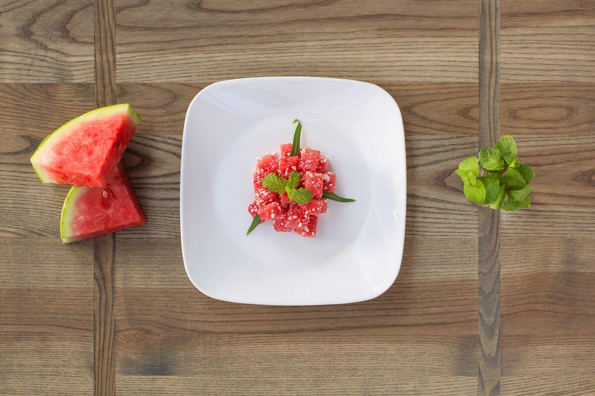 A fresh watermelon salad from Le Soleil d’Or’s garden.