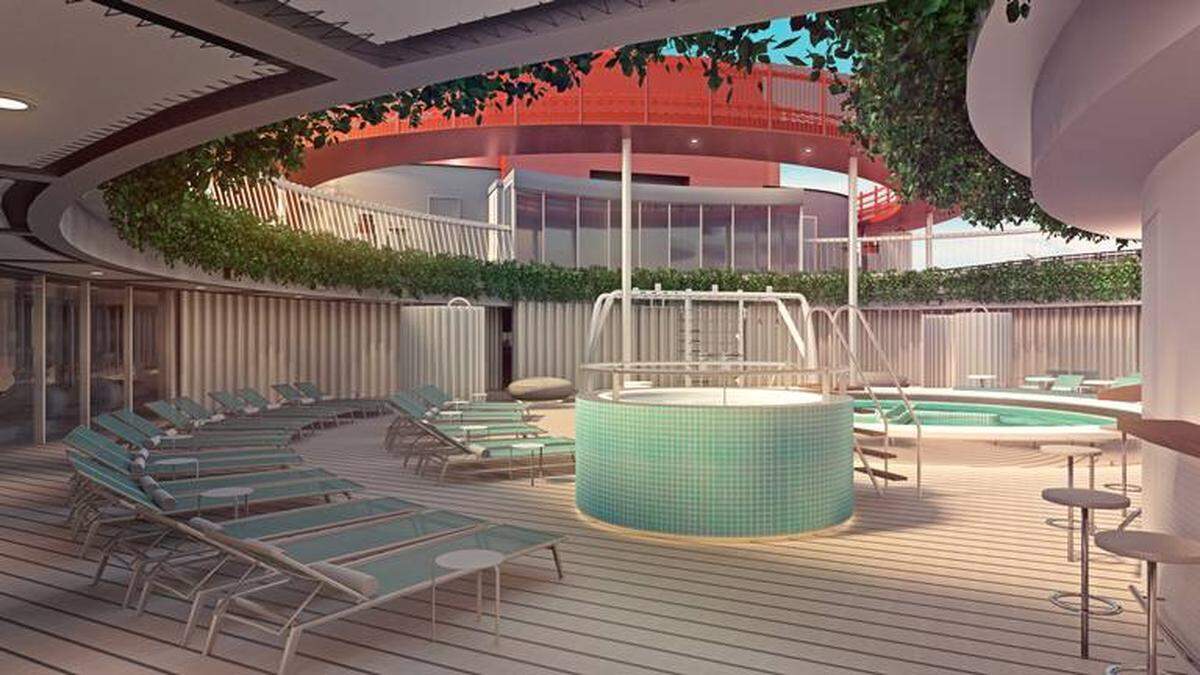 Rendering of Virgin’s “well-being pool” on its upcoming Scarlet Lady ship, sailing from PortMiami in 2020.