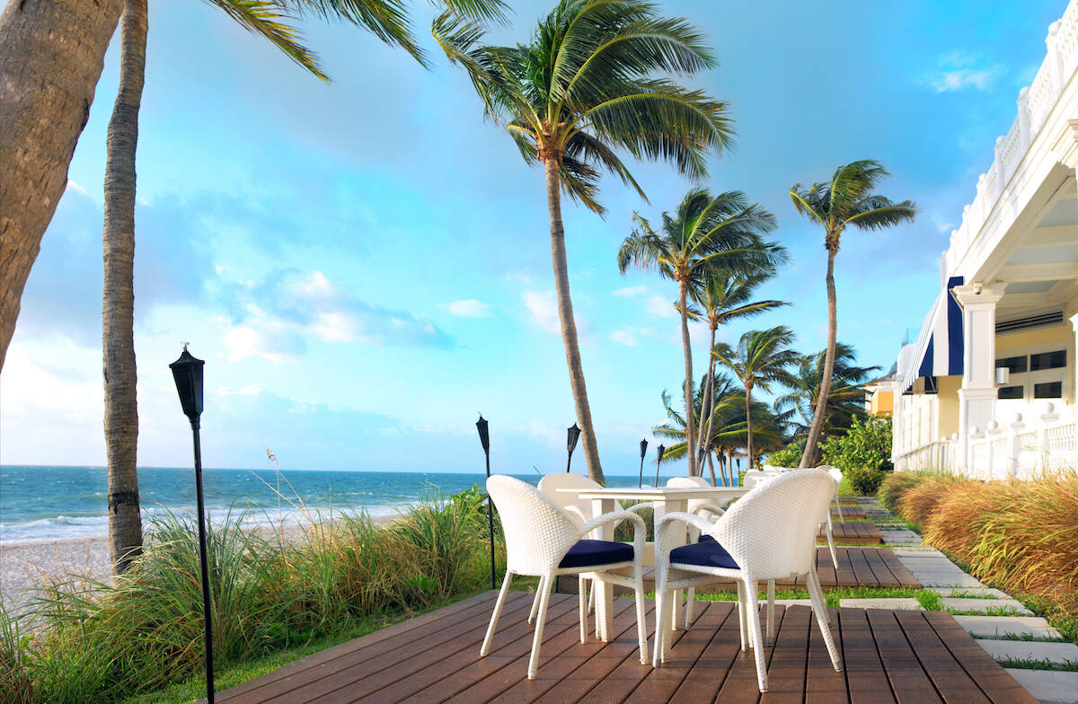Dune side seating at Pelican Grand Beach Resort in Fort Lauderdale.