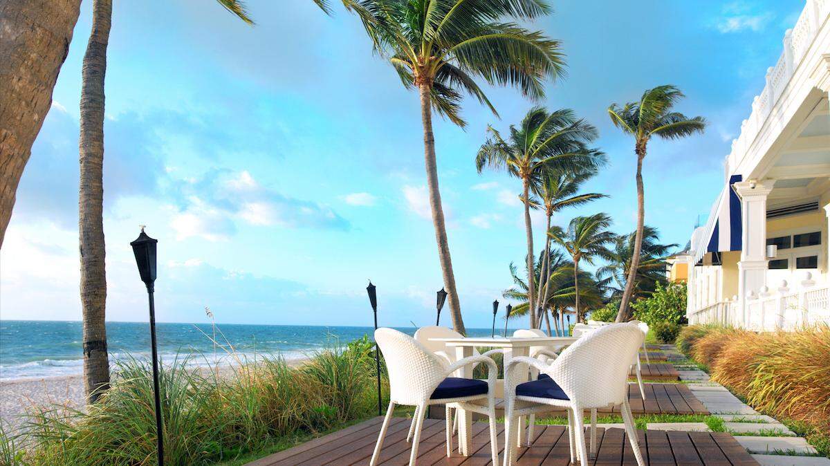 Dune side seating at Pelican Grand Beach Resort in Fort Lauderdale.