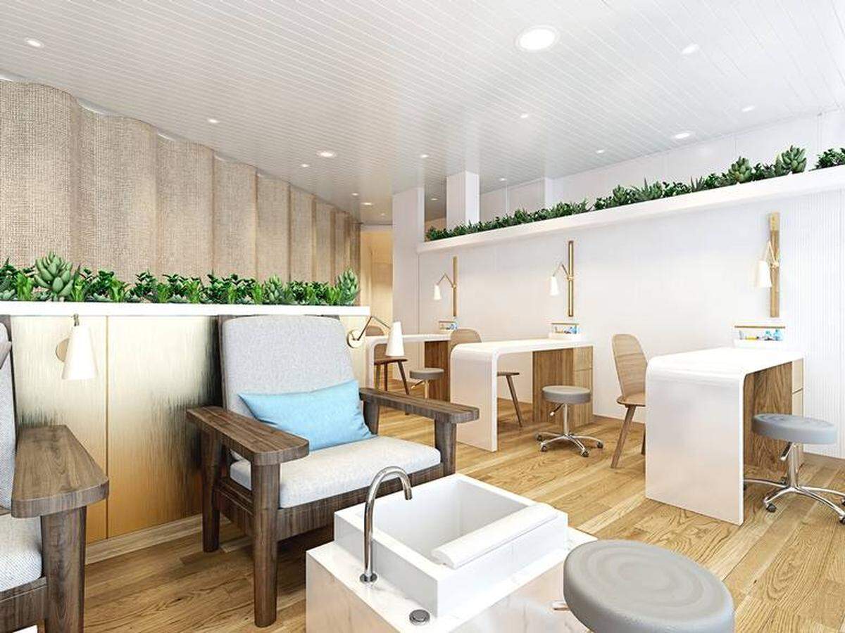 The mani-pedi spa on Virgin Voyages’ upcoming Scarlet Lady ship.