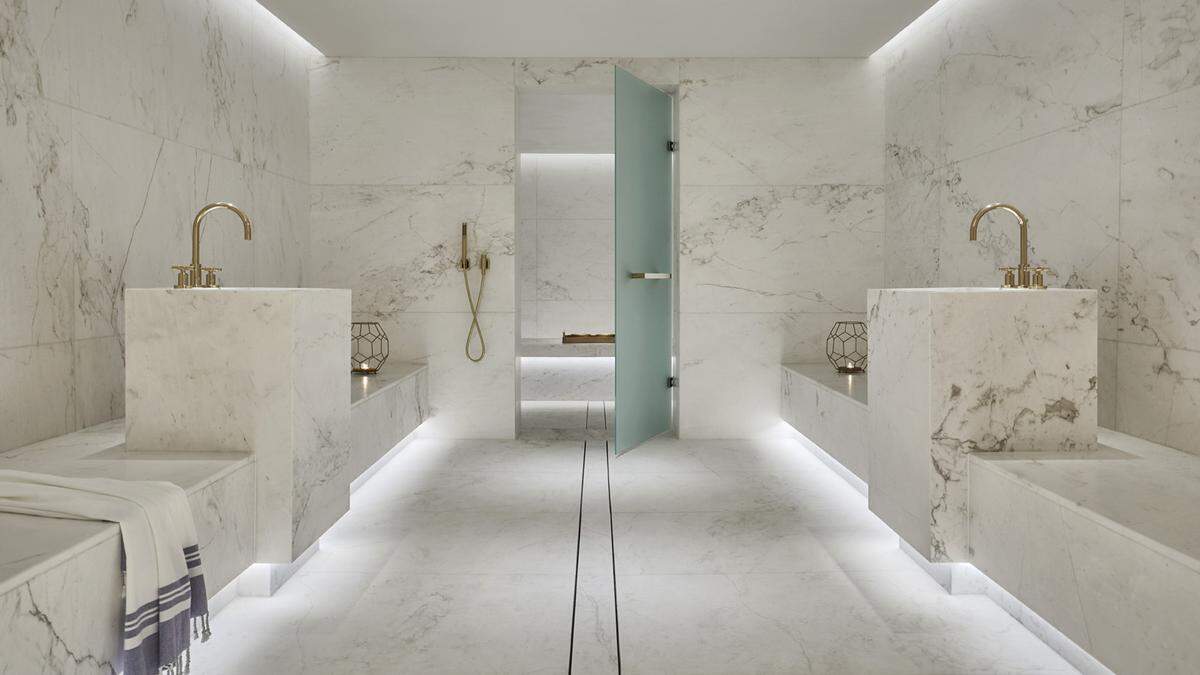 We like the looks of this marble sauna.