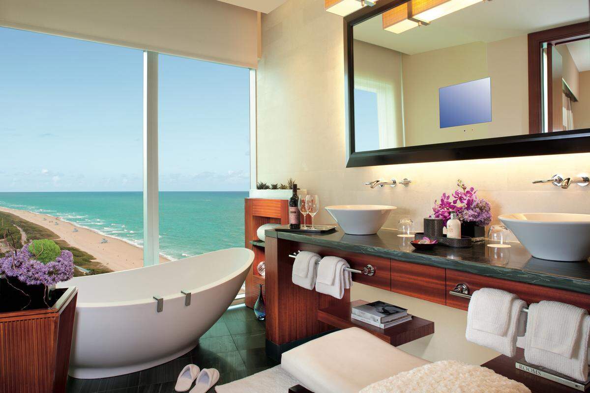 Perfect views for a soak in the tub at The Ritz-Carlton Bal Harbour's penthouse suite.
