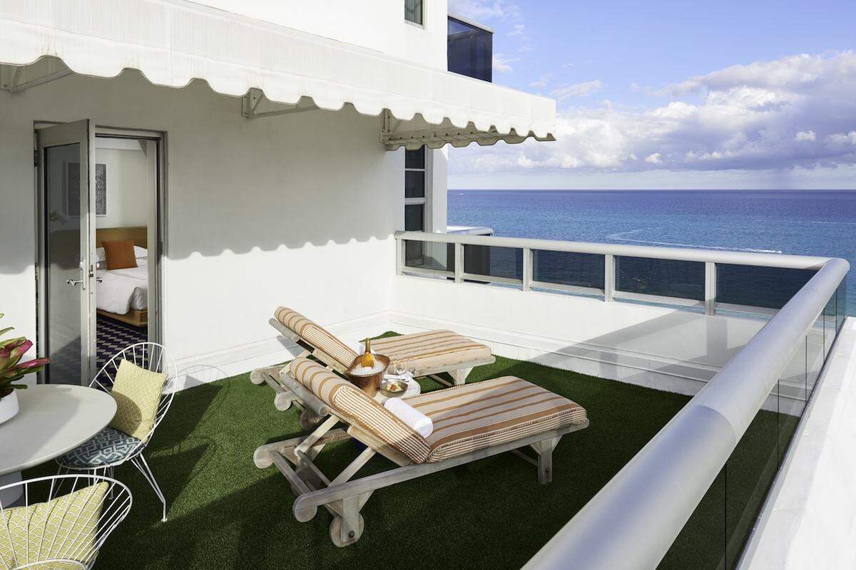 A playful terrace at The Confidante's penthouse.