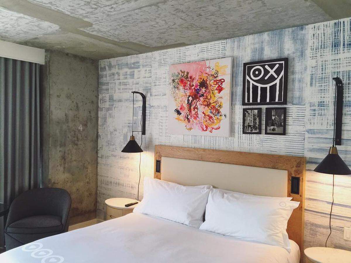 Inside a guest room at Hotel 50 Bowery.