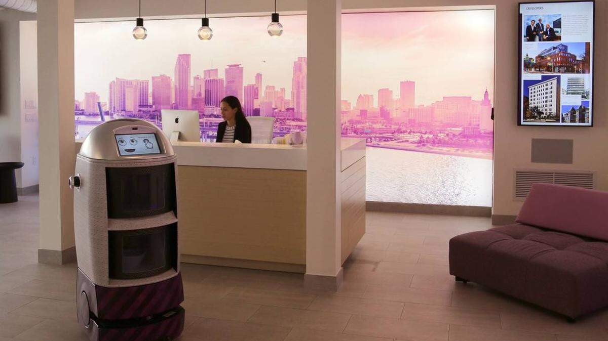 YotelPad Miami has introduced its robotic concierge that will roam through its property giving directions, serving snacks and beverages, using the elevator, and performing bellhop duties at their Yotelpad Miami location.