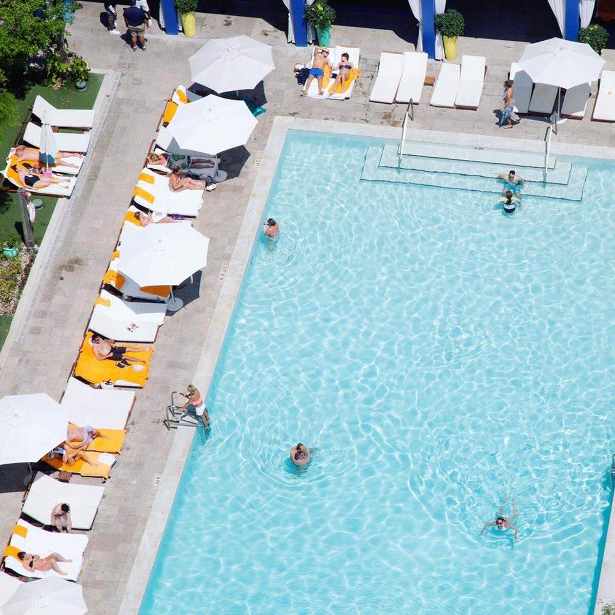 An aerial view of the Shore Club's giant pool.