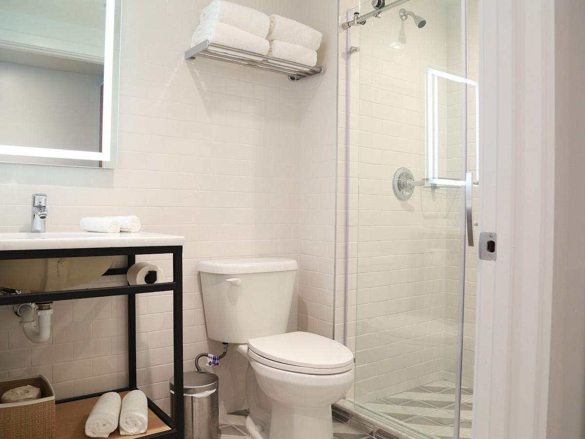 Bathrooms are stocked with Bigelow &amp; Co. products.