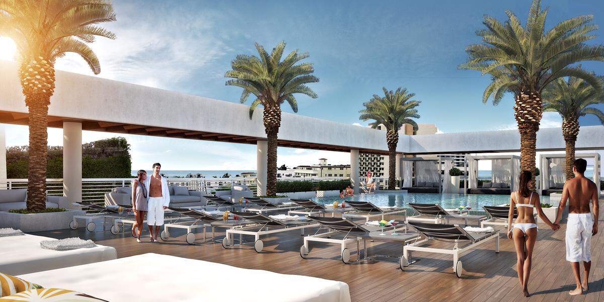 The hotel boasts a rooftop pool with views of the ocean.