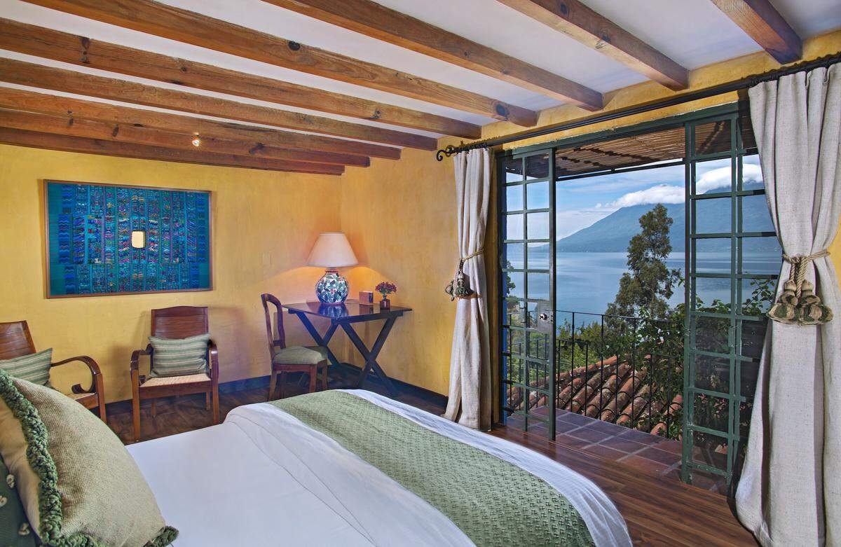 A guest room at Casa Palopó on Guatemala's Lake Atitlán.