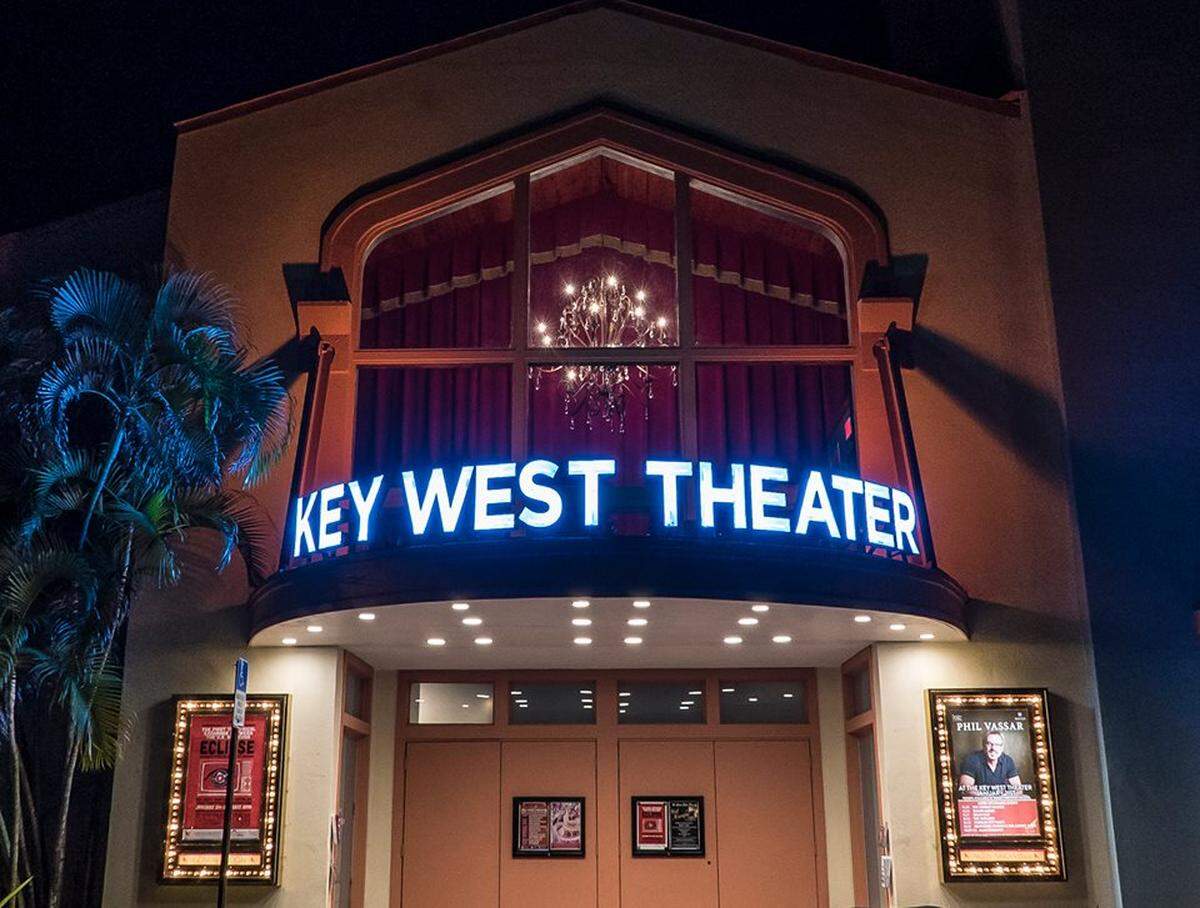 The newly lit marquee at Key West Theater.
