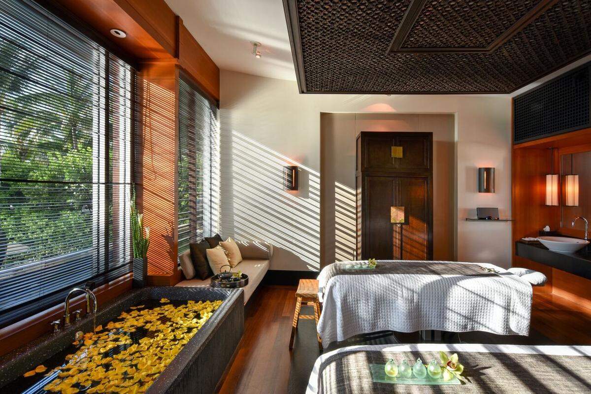 A Zen luxe treatment room at The Spa at The Setai.