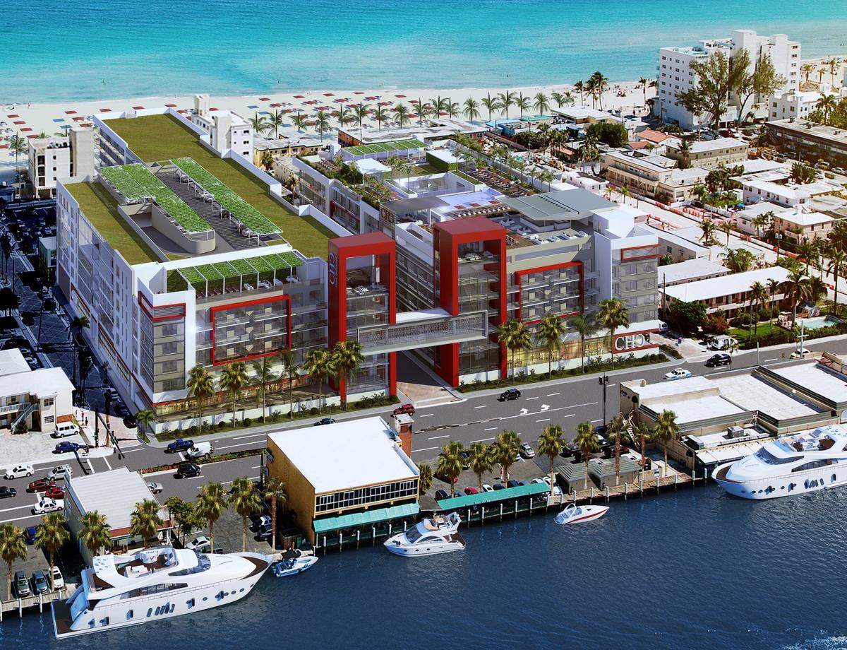 An aerial rendering of the Costa Hollywood from the Intracoastal.