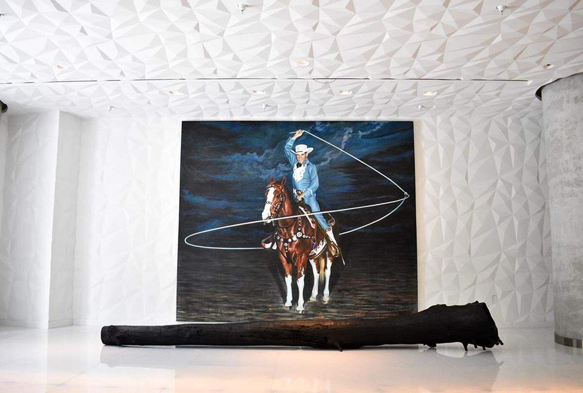 Artist Ray Smith's 2006 'Tex-Rex' displayed at the entrance to SLS Brickell's residences.