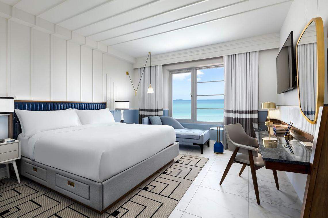An oceanfront guest room at the forthcoming Cadillac Hotel &amp; Beach Club.