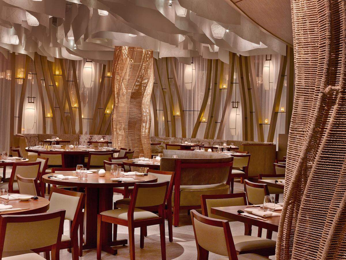 Inside Nobu restaurant designed by David Rockwell.