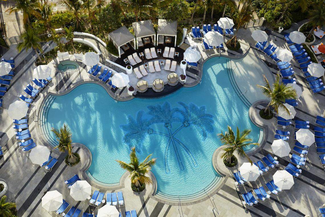 An aerial view of the newly renovated pool deck at Loews Hotel in South Beach.