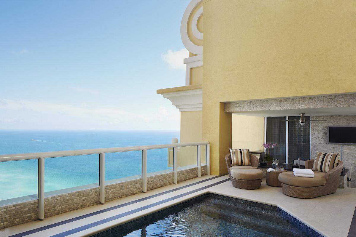 The view from the 40th story penthouse suite rooftop terrace.