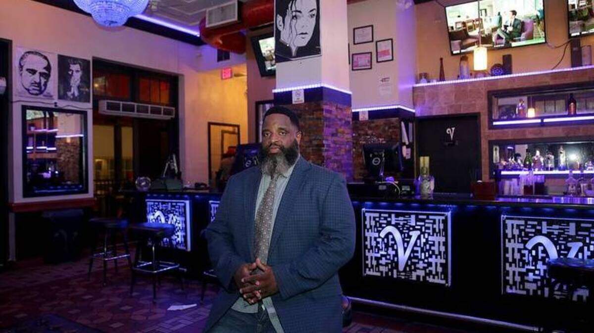 Owner Akinyele Adams at his club, V-Live, on Ocean Drive in South Beach.