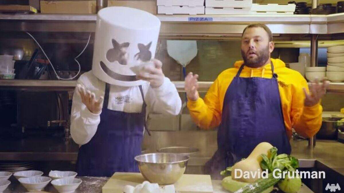 Marshmello and David Grutman are trying to make a Planta burger on the latest episode of 'Cooking with Marshmello.'